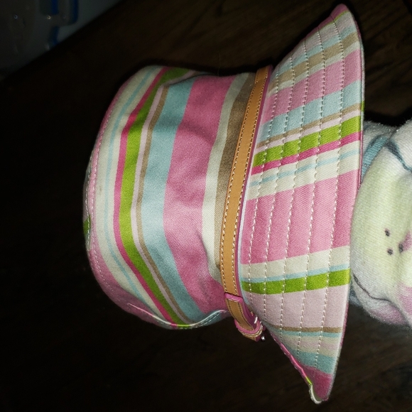 Coach Stripe Tan Leather Buckle Bucket Hat P/Small - Picture 3 of 11